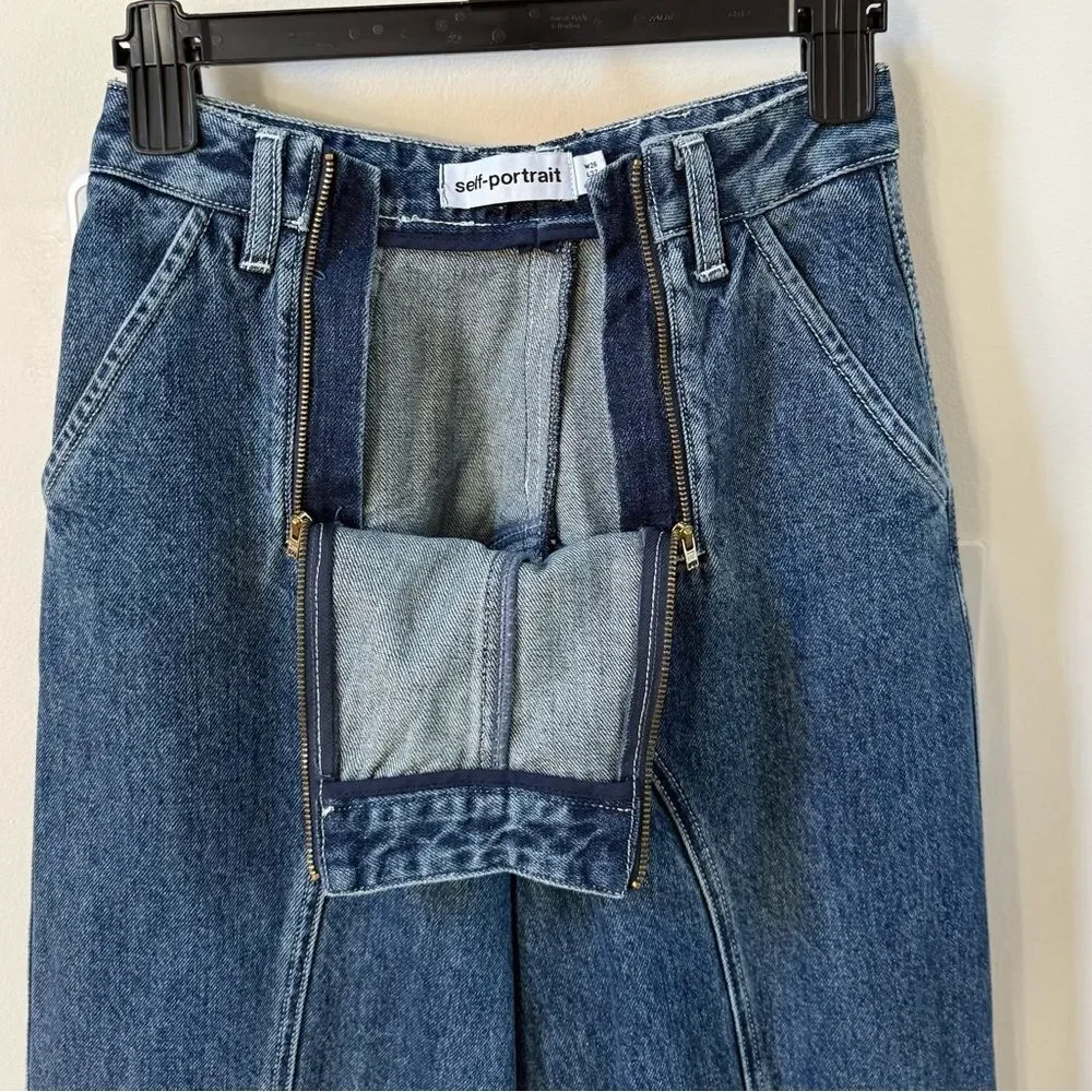 Self-Portrait Wide-Leg Stitched High-Rise Denim Jeans 26 - Picture 6 of 16